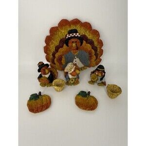 VTG 1997 Popular Imports Turkey Miniature Figurine Set Thanksgiving Boxed 10pc
